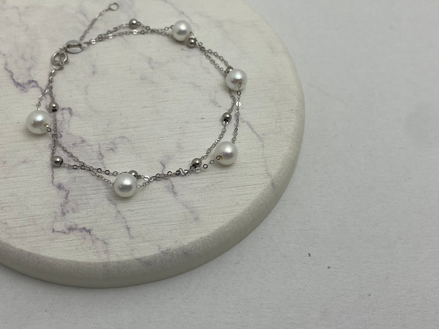 Gold Freshwater Pearl Double Strand Tincup Bracelet