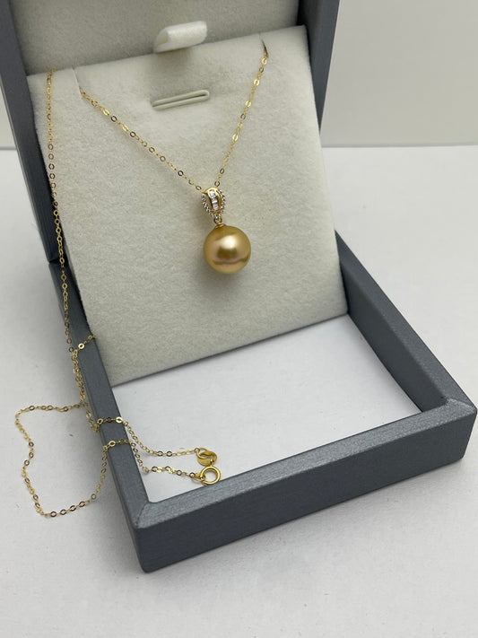 Gold Everyday Essentials Golden South Sea Cultured Pearl Diamond Pendant
