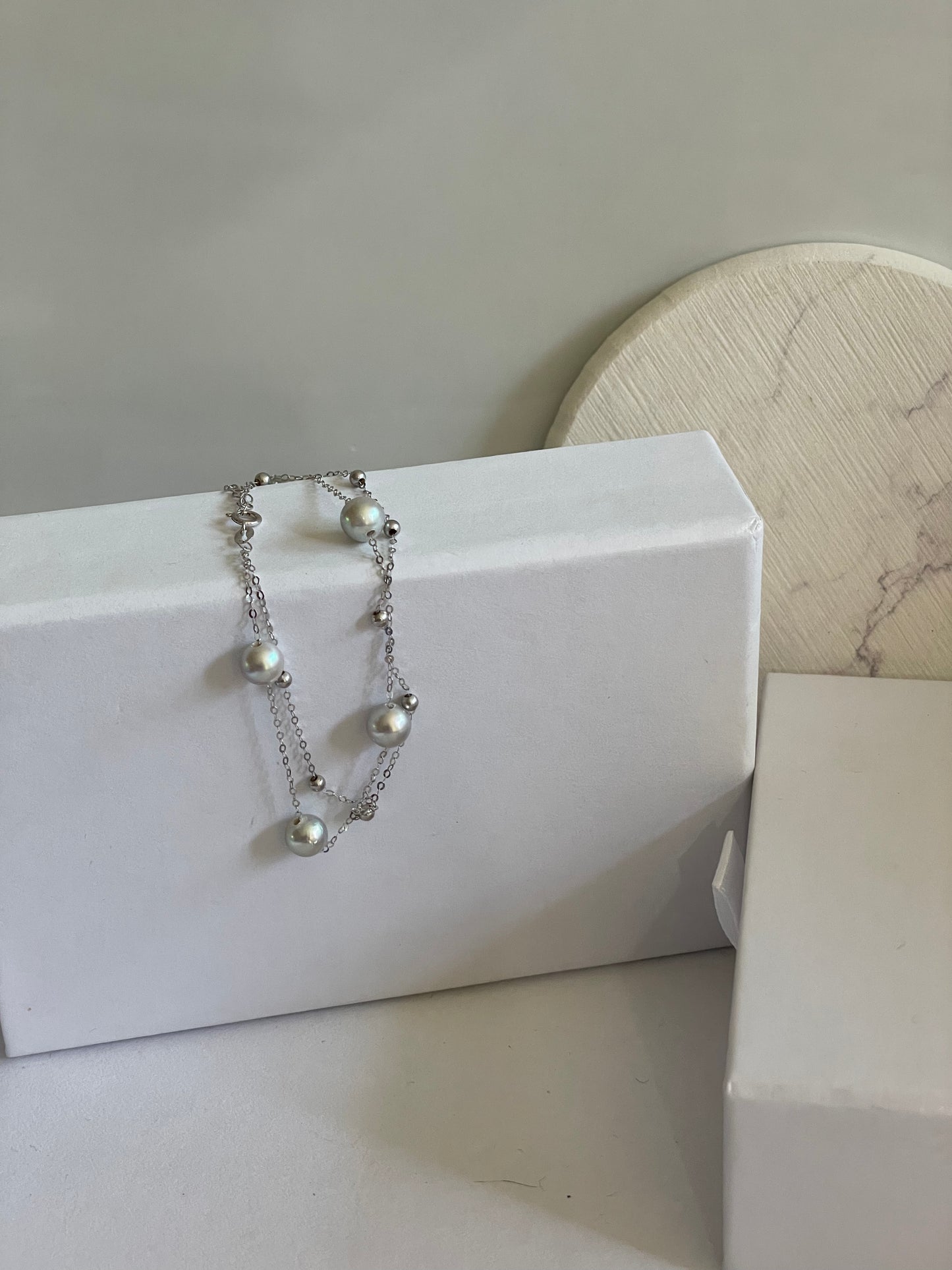 Japanese Gray Akoya Pearl Double Strand Tin Cup Bracelet