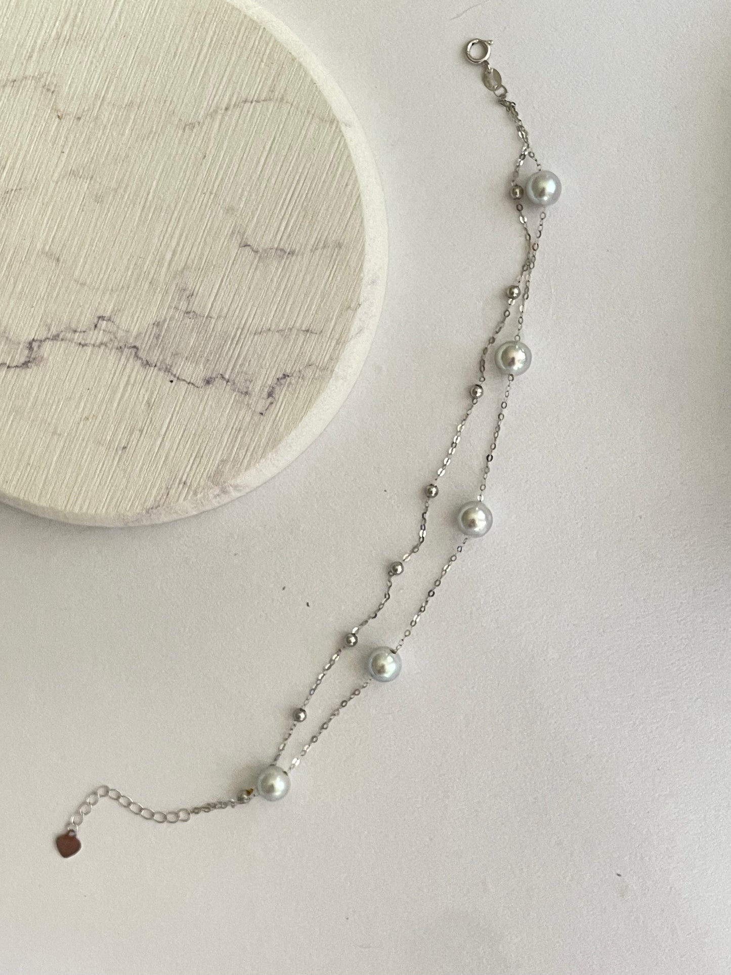Japanese Gray Akoya Pearl Double Strand Tin Cup Bracelet