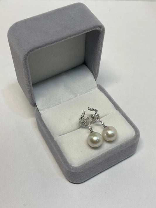 Swirl Tangled Thoughts Lustrous Pearl Earrings in 925 Silver