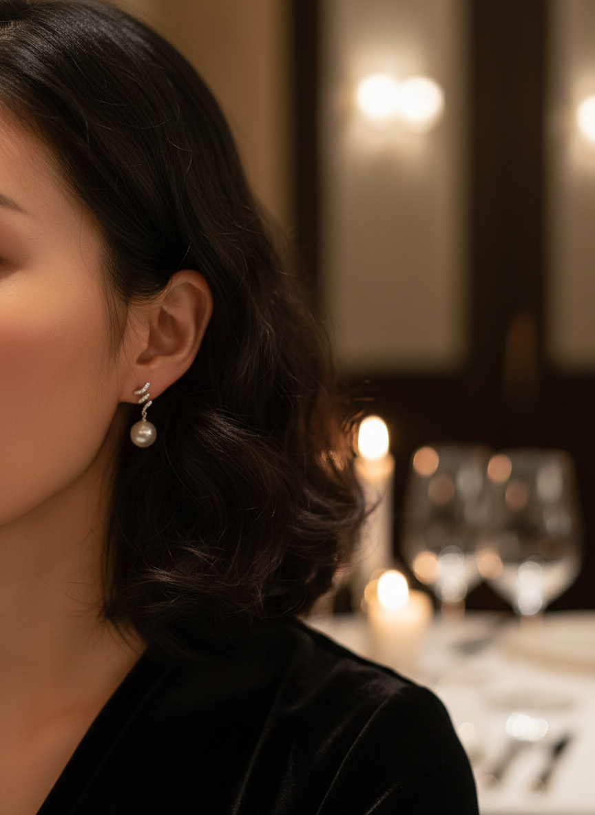 Swirl Tangled Thoughts Lustrous Pearl Earrings in 925 Silver