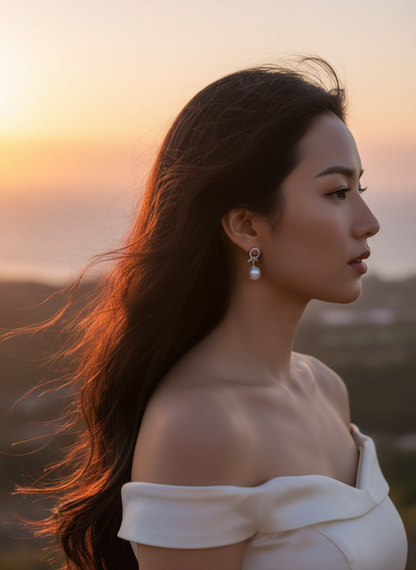 Eternal Knot Lustrous Pearl Earrings in 925 Silver