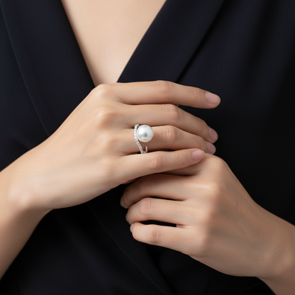 Radiant Crown Pearl Ring 10mm with Adjustable Ring
