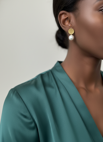 I Want to Be Golden Minimalist Matte Silver Pearl Earrings in 925 Silver