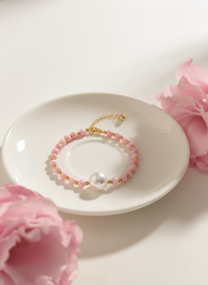 11 mm Pearl with Pink Shell Beads Adjustable Bracelet in Sterling Silver