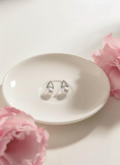 Freshwater Pearl Stud Earrings and Necklace |Teardrop Frame Design | Classic Gift for Her
