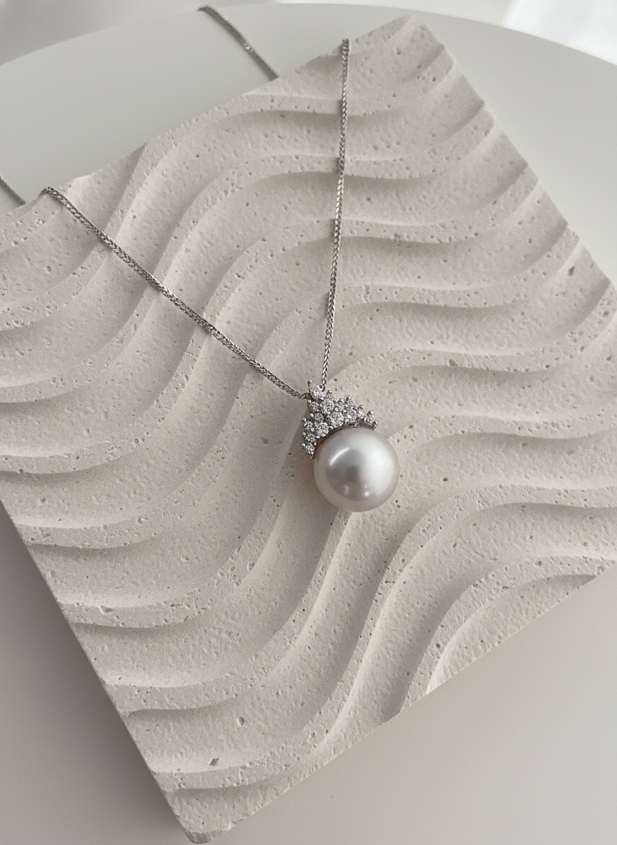 Frost Blossom Crown Pearl Pendant Necklace