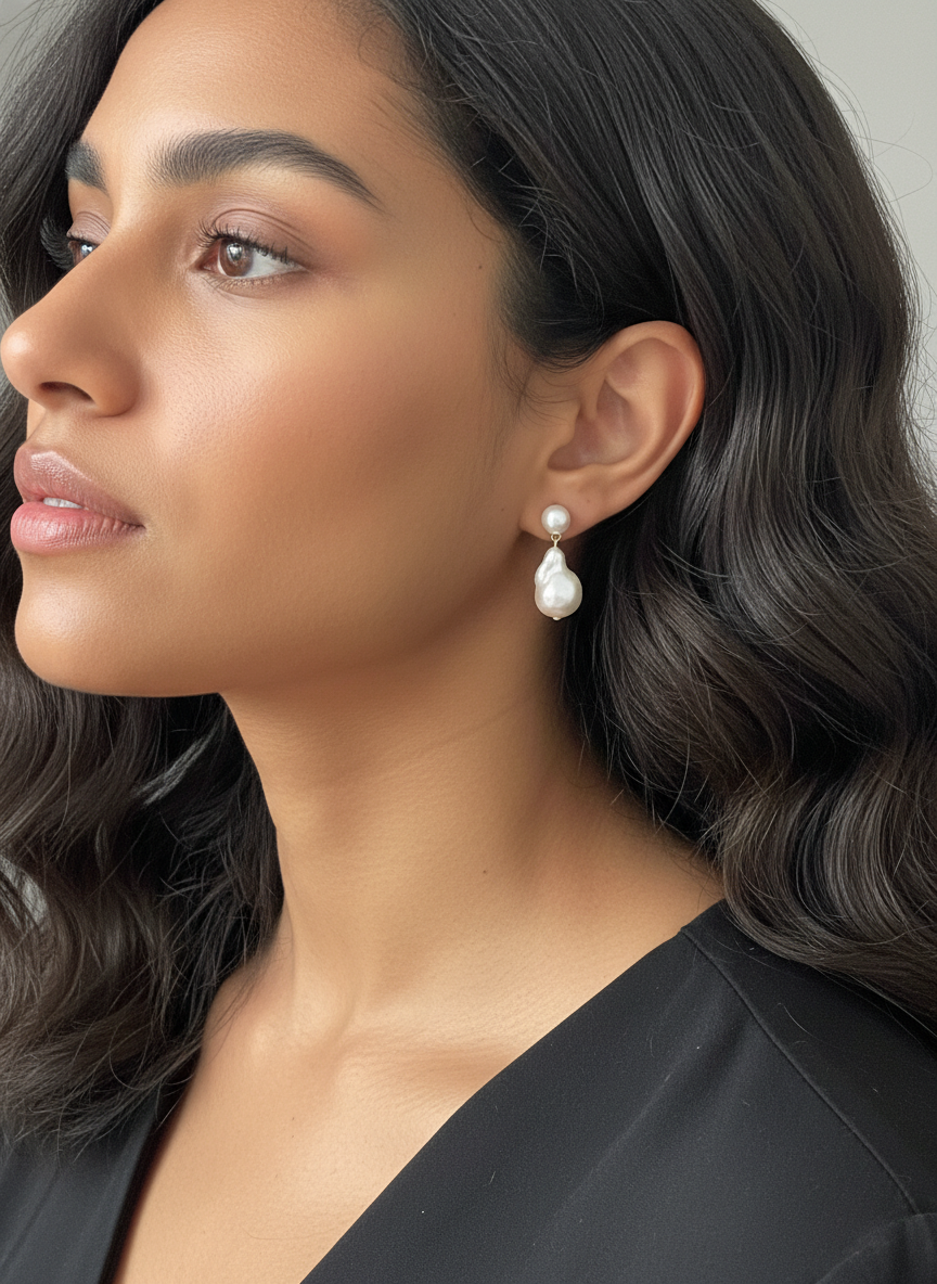 Handcrafted Freshwater Double-Drop Baroque Earrings in Sterling Silver