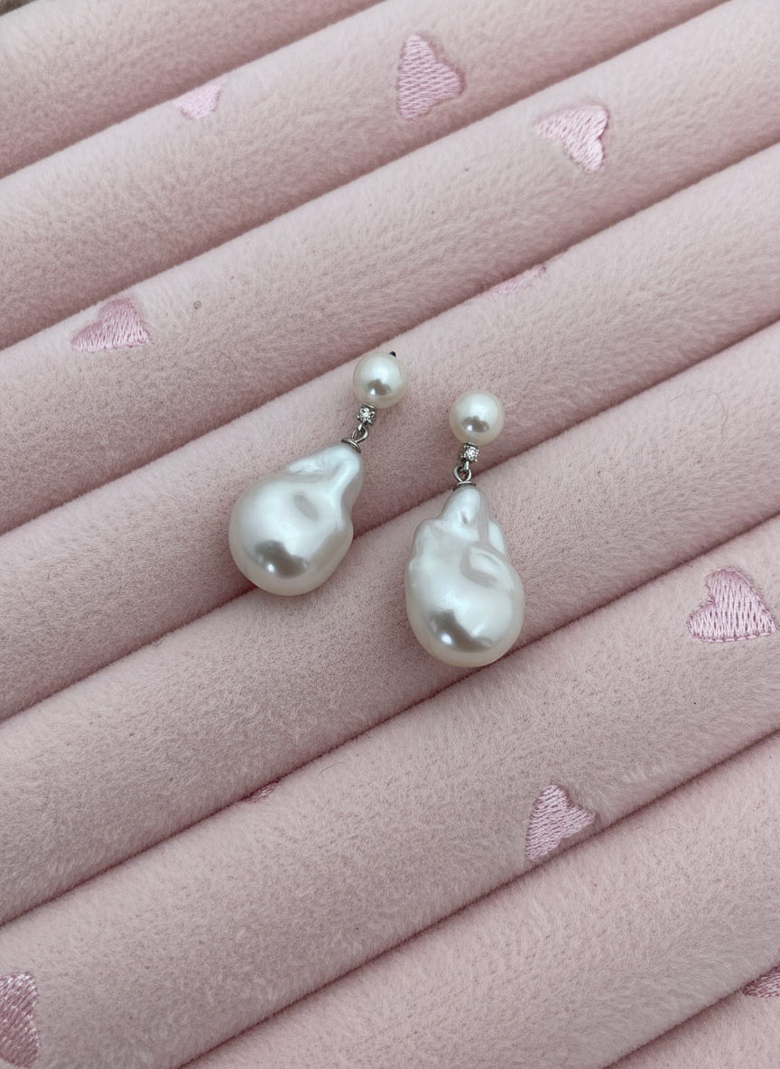 Handcrafted Freshwater Double-Drop Baroque Earrings in Sterling Silver