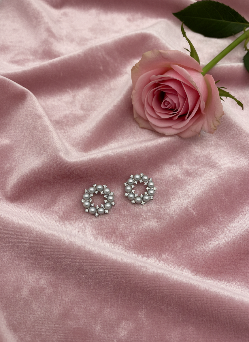 Celeste Halo Cluster Pearl Halo Stud Earrings