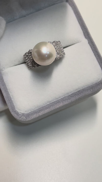 Elegant 11–12mm Freshwater Pearl Ring | Sparkling CZ Band | Minimal Flaw | Classic Gift for Her