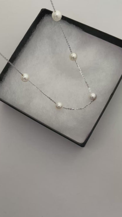 Freshwater Pearl Tincup Necklace in Sterling Silver