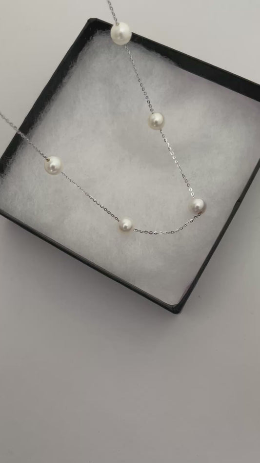 Freshwater Pearl Tincup Necklace in Sterling Silver