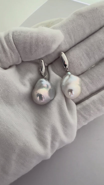 Silver Shore Sculptural Baroque Pearl Earrings Strong Luster Gift for Her