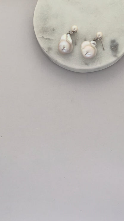 Handcrafted Freshwater Double-Drop Baroque Earrings in Sterling Silver