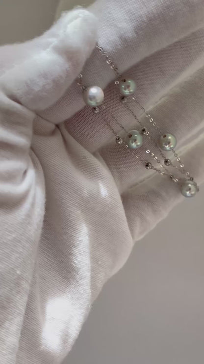 Gray Akoya Pearl Necklace and Bracelet in White Gold