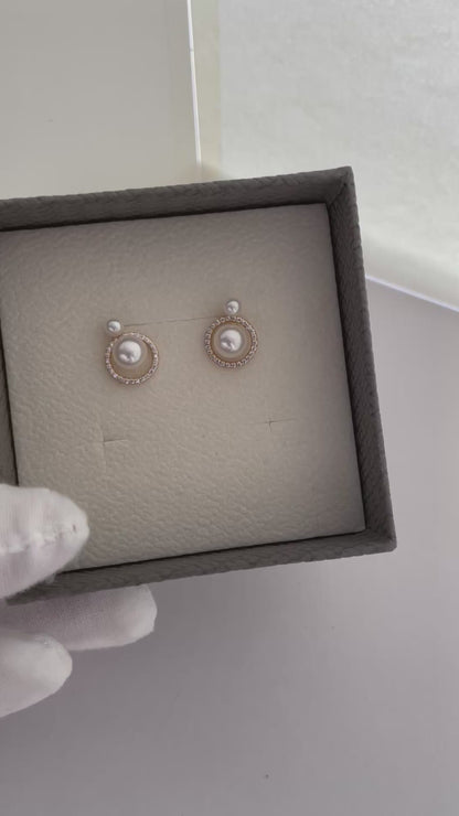 Elegant Pearl Halo Stud Earrings 6-7mm