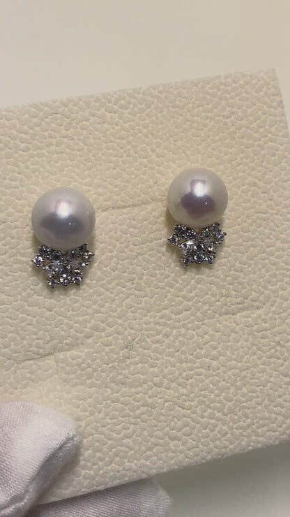 10–11mm Luminous Pearl Earrings | Crystal Butterfly Studs | Elegant Gift for Her