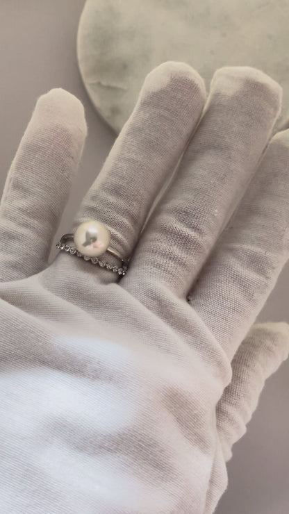 Radiant Crown Pearl Ring 10mm with Adjustable Ring